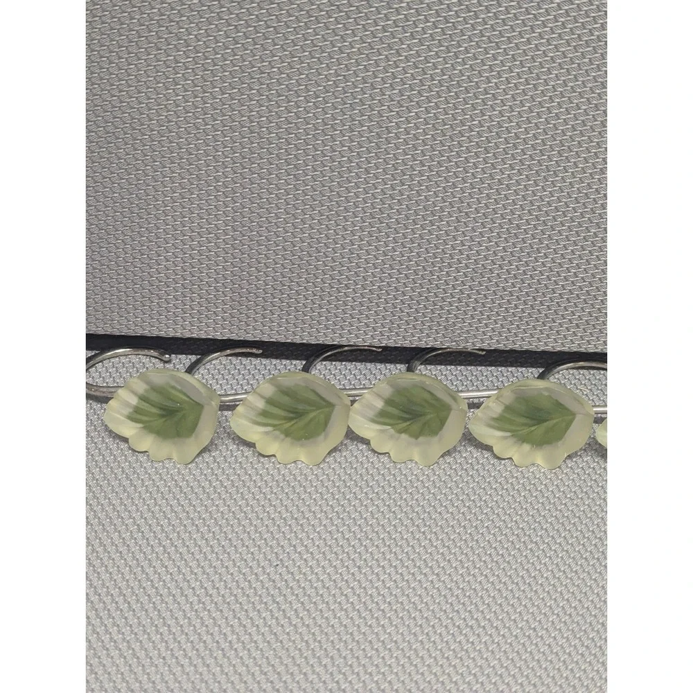 Vintage Frosted Resin Green Leaf Shower Curtain Hooks Set of 8 Botanical Decor